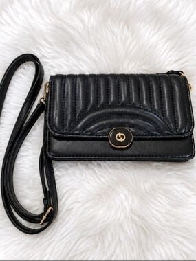 Black Quilted Crossbody Bag with Gold Hardware
